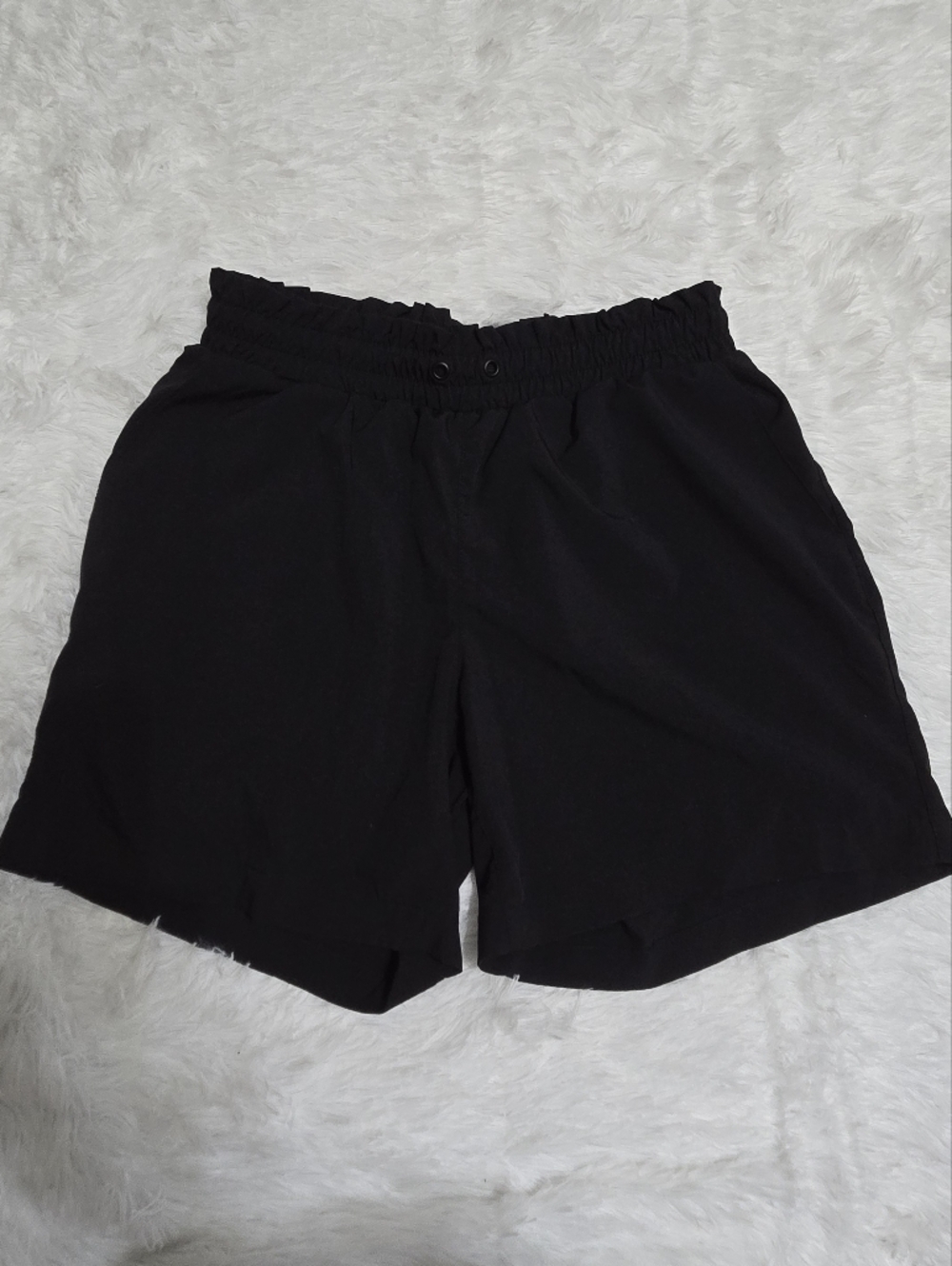 Women's High-Waist Black Elastic Waist Shorts